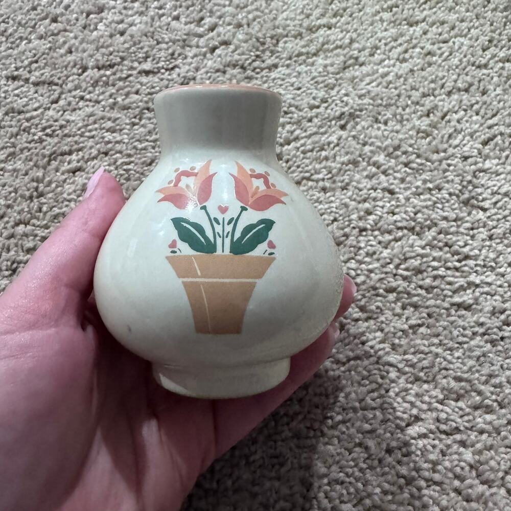 Vintage Ceramic Hand Painted Bud Vase Small Shelf Sitter CottageCore Decor Tulip